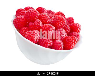 Fresh Raspberries and bowl isolated on white background Stock Photo