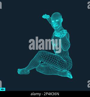 Man Doing Yoga Workout. 3D Model of Man. Healthy lifestyle. Training Concept. Vector Illustration. Stock Vector