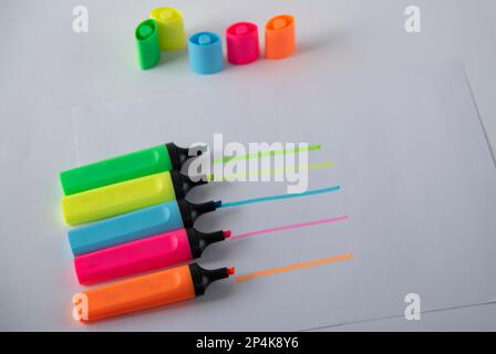 colored markers on the white background Stock Photo