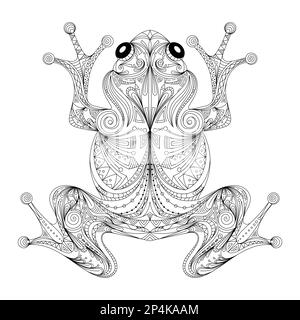 frog stylized zentangle, ornament. coloring book page for adult. Vector illustration. Hand drawn artwork. Stock Vector