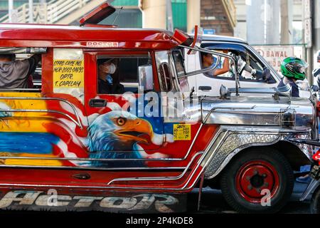 Manila, Manila, The Philippines. 6th Mar, 2023. A jeepney painted with an American flag is seen during rush hours in downtown Manila, amid the nationwide 7-day strike against the government's transport modernisation programme which aims to replace old vehicles. Credit: ZUMA Press, Inc. Credit: ZUMA Press, Inc./Alamy Live News Stock Photo