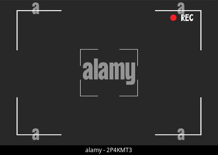 Video camera viewfinder overlay template, interface on dark background. Photo focus screen. Recording or snapshot digital display cam, capture videography. Vector illustration Stock Vector