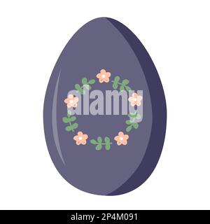 Easter egg icon with cute flower wreath frame. Vector illustration isolated on white background. Happy Easter Holiday element. Spring symbol. Stock Vector