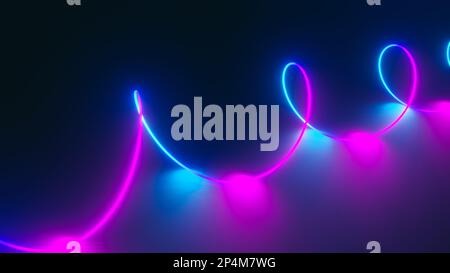 3d rendering, abstract background of colorful neon wavy line glowing in the dark. Modern simple wallpaper Stock Photo