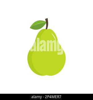 Pear icon vector illustration. Green colorful pear fruit icon isolated on white background. Cartoon flat design. Vector illustration. Stock Vector