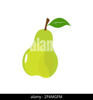 Pear icon vector illustration. Green colorful pear fruit icon isolated on white background. Cartoon flat design. Vector illustration. Stock Vector