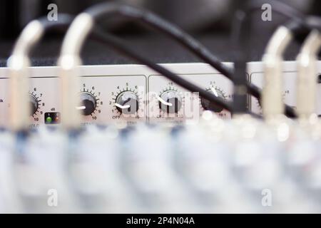 Recording mixer on the radio. Photographer in the recording studio. Mixing Dj board or Dj panel. Photo in high quality. Horizontal. Background. Stock Photo