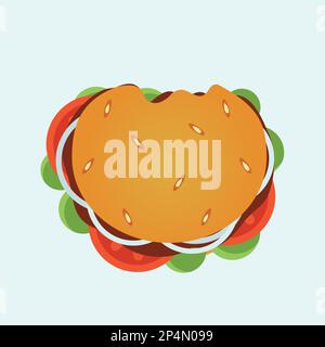 Snack burger with onion, lettuce and tomato on light background. Top view. Vector. EPS10 Stock Vector