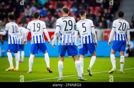 Leverkusen, Germany. 5th Mar, 2023.  Stevan Jovetic (Hertha) Lucas Tousart (Hertha), Filip Uremovic (Hertha), Marc Oliver Kempf (Hertha) Bayer Leverku Stock Photo