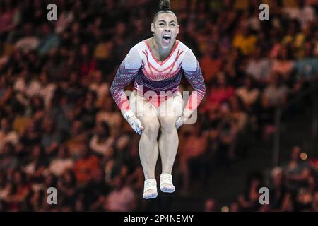 Jennifer Gadirova (United Kingdom). European Championships Munich 2022: Artistic Gymnastics, Women's Team Finals Stock Photo