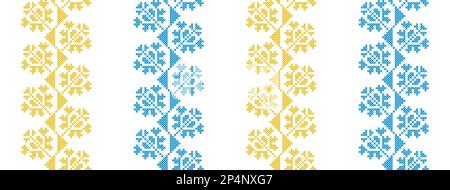 Ukrainian vector pattern in yellow and blue flag colors. Traditional floral folk ethnic ornament for cloth, fabric, textile design Stock Vector