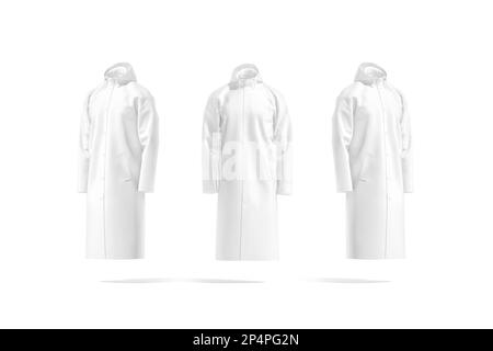 Blank white protective raincoat mockup, front and side view Stock Photo