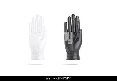 Blank black and white rubber gloves palm mockup, side view Stock Photo