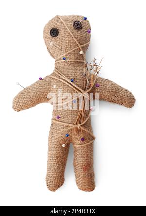 Voodoo doll with pins and dried flowers isolated on white Stock Photo ...