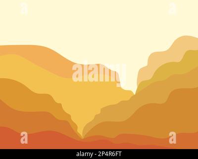 Canyon landscape in a minimalist style. Sand mountains, hills and canyons in flat design. Boho decor for prints, posters and interior design. Modern m Stock Vector