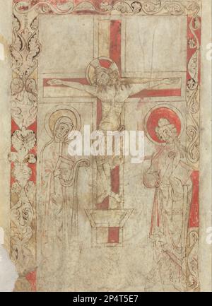 French 12th Century  Leaf from a Sacramentary The Crucifixion [verso], early 12th century Stock Photo