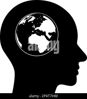 Vector icon of planet Earth in the human head as a concept of global thinking Stock Vector