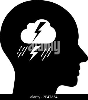 Flat icon of storm in human brain as a concept of brainstorm and depression Stock Vector