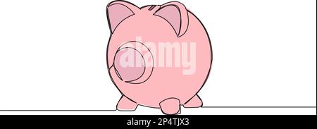 colored continuous single line drawing of a piggy bank, saving money line art vector illustration Stock Vector