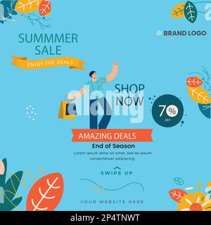 Summer Sale banner shop now discount flat vector design Stock Vector