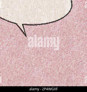 Vintage comic book page with red dot printing pattern and empty speech bubble on a paper texture background Stock Photo