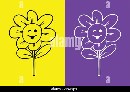 Flower winking face with tongue emoji Stock Vector