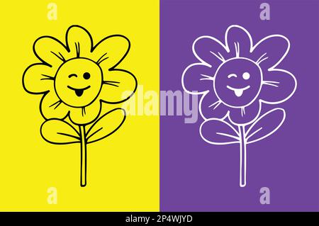 Flower winking face with tongue emoji Stock Vector