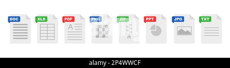 File format flat icon set. Document file icons Stock Vector