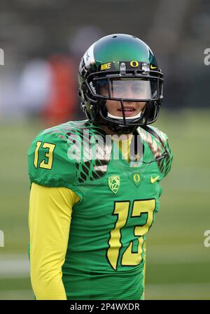 Nov. 29, 2013 - Eugene, OR, USA - November 29 2013: Oregon Ducks wide  receiver Devon Allen (13) prior to the start of the 2013 Oregon Civil War  between the Oregon State