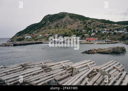 a selection of lobster pots on the boardwalk in newfoundland, canada. High quality photo Stock Photo