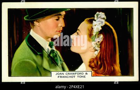 Portrait of Joan Crawford & Franchot Tone - Vintage Cigarette Card Stock Photo