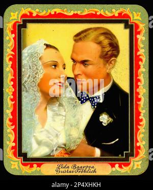 Portrait of Lida Baarova and Gustav Fröhlich - Vintage German Cigarette Card Stock Photo