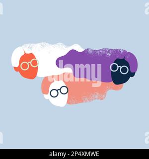 Women's group with eyeglasses. Multicultural group. Feminist vision concept. Vector illustration, flat design Stock Vector