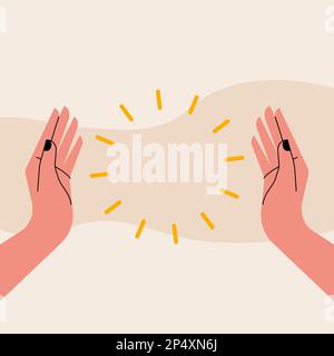Two hands open with copy space. Concept of discovery, holding, showing. Vector illustration, flat design Stock Vector