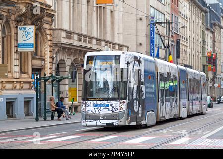 Brussels, Belgium - July 02 2019: Tramway of the Line 93 in the deserving the city center. Stock Photo