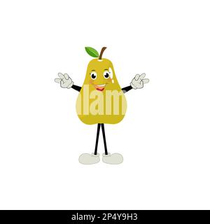Pear fruit cartoon. Cute vector set of pear fruit character in different action emotion. Collection of pear characters in different expressions, Funny Stock Vector
