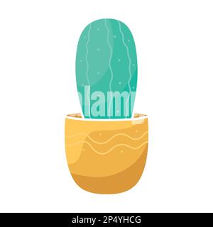 Cute decorative cactus in a pot. Flat illustration of a houseplant. Beautiful cartoon clipart for stickers, product packaging, print on clothes Stock Vector