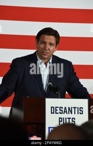 Gov. Ron DeSantis was giving a speech rallying for Sarasota County School Board candidates in Sarasota, Florida, USA on Aug 21, 2022. Stock Photo