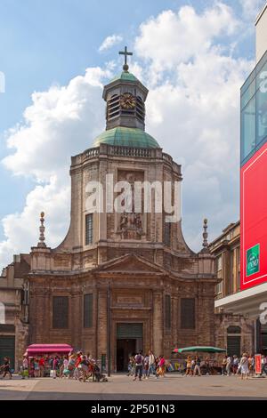 Brussels, Belgium - July 03 2019: The Church of Our Lady of Finistère (French: Église Notre-Dame du Finistère), built in the eighteenth century, is a Stock Photo