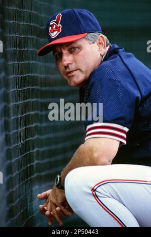 Cleveland Indians' manager Mike Hargrove talks with Sandy Alomar and Carlos  Baerga during a pitching change in a pause in action against the Minnesota  Twins at Cleveland, Aug. 2, 1995. (AP Photo/Mark