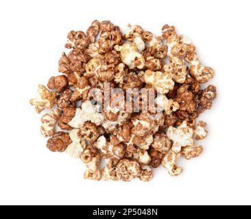 Heap of fresh sweet popcorn isolated on white. Stock Photo
