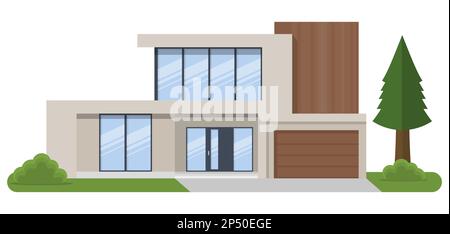 house exterior front view modern facade with doors and windows Stock ...