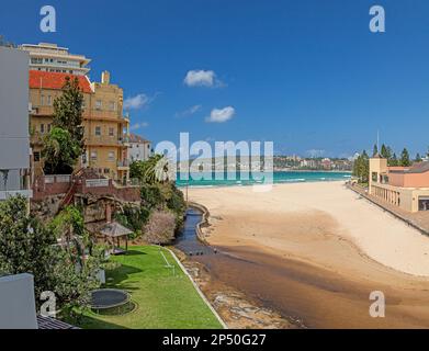 Panoramic picture of Queenscliff Beach near Sydney during daytime sunshine in summer Stock Photo