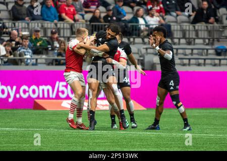 March 5, 2023, Vancouver, Vancouver/Canada, Canada: VANCOUVER, CANADA - MARCH 05: New Zealand v Great Britan play off for 5th during the HSBC World Rugby Sevens Series 2023 at BC PLace Stadium in Vancouver, Canada. (Credit Image: © Tomaz Jr/PX Imagens via ZUMA Press Wire) EDITORIAL USAGE ONLY! Not for Commercial USAGE! Stock Photo