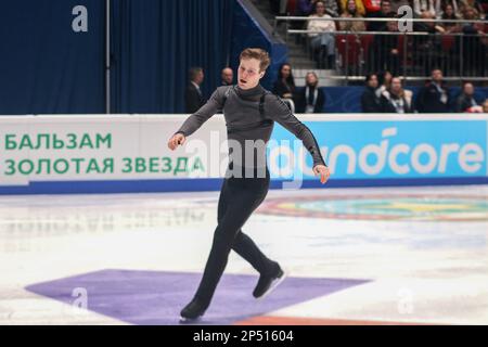 Saint Petersburg, Russia. 05th Mar, 2023. Alexander Samarin performs during the rental of Men in the Final of the Grand Prix of Russia in Figure Skating 2023, which took place in St. Petersburg, in the sports complex 'Jubilee. Credit: SOPA Images Limited/Alamy Live News Stock Photo