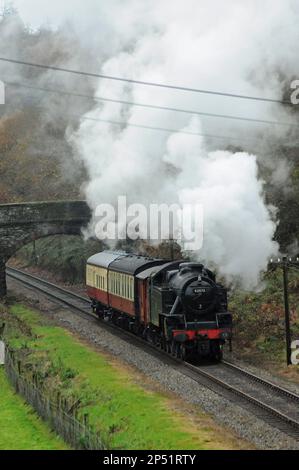 Steam Train Engine Approaching Lakeside And Haverthwaite Railway 