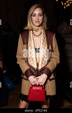 Chiara Ferragni attends the Louis Vuitton Ready To Wear Fall/Winter  2022-2023 fashion collection, unveiled during the Fashion Week in Paris,  Monday, March 7, 2022. (Photo by Vianney Le Caer/Invision/AP Stock Photo 