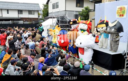 Yuru-chara mascots gather at the opening ceremony of the 6th