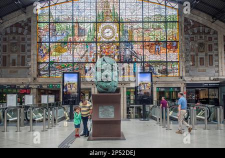 Abando train station with Indalencio Prieto bust by Lucas Alcalde, Bilbao. Spain Stock Photo