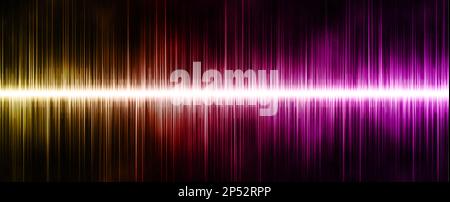 Yellow, orange, purple sound waves on black textured background Stock Photo